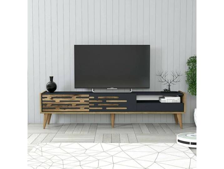 Dmora TV-Schrank Alnilam 180x45x35 cm Schwarz 1 Regal 3 Türen