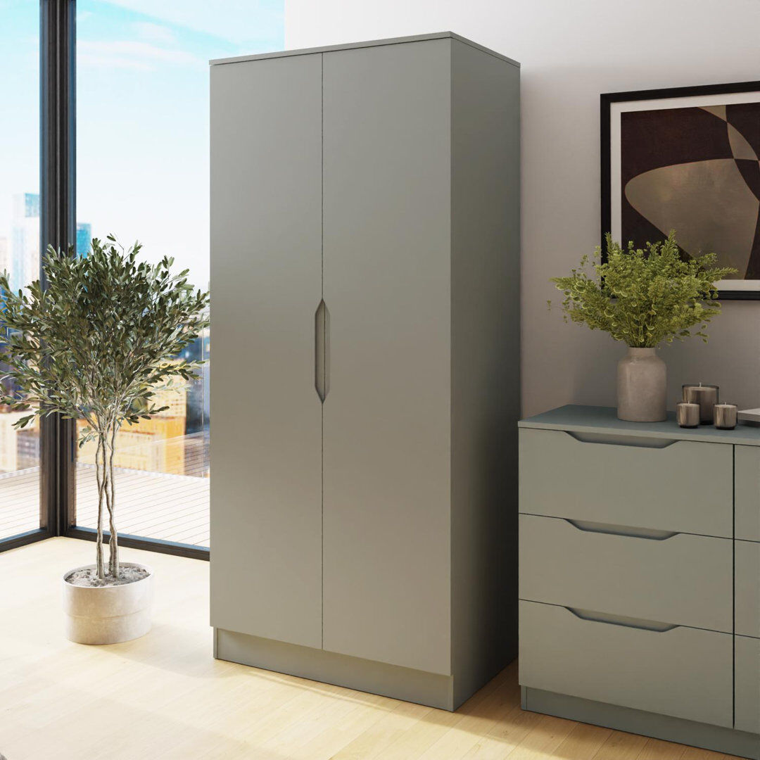 17 Stories Luno 2 Door Wardrobe White Modern Bedroom Storage with Hanging Rail & Shelf Scratch-Resistant Green 180cm H X 80cm W X 50cm D