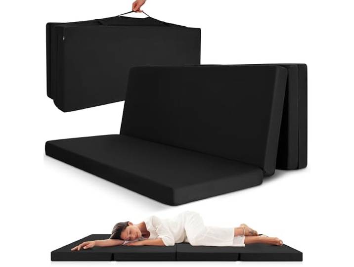 Beautissu Matelas Pliable 2 Personnes Adulte Mousse chauffeuse 1 Place 120x195cm noir de sol camping pliant voyage lit d'appoint Futon d'invité invité Campix