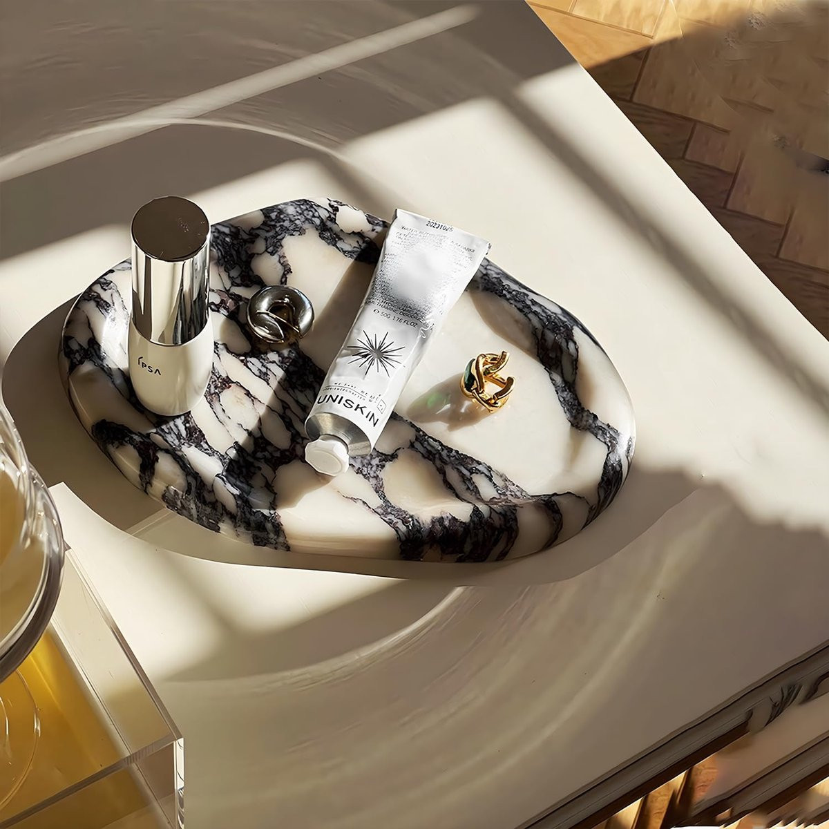 Luxe Natuurlijk Marmeren Dienblad met Onregelmatige Vorm voor Badkamer en Keuken