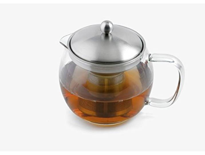 Weis Theepot roestvrij staal/borosilicaatglas zilver met theefilter 1500ml, afmetingen: 19cm x 15cm x 16,5cm, 17055