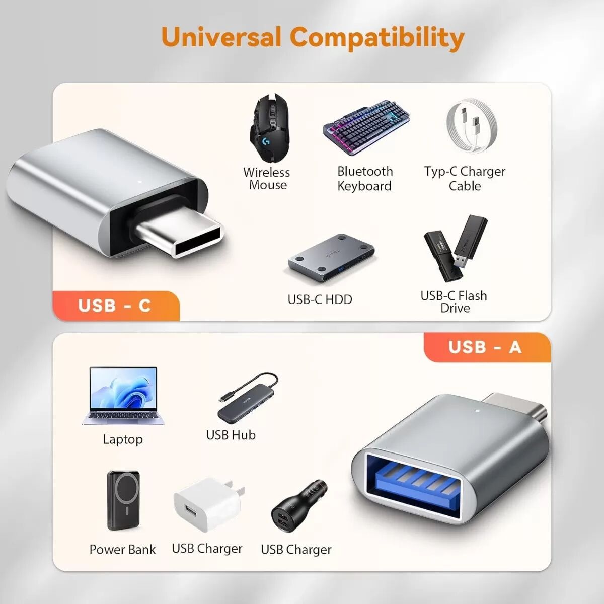 INF Ensemble de 4 adaptateurs USB vers Type-C 3.2 : 2 adaptateurs USB vers Type-C et 2 adaptateurs Type-C vers USB