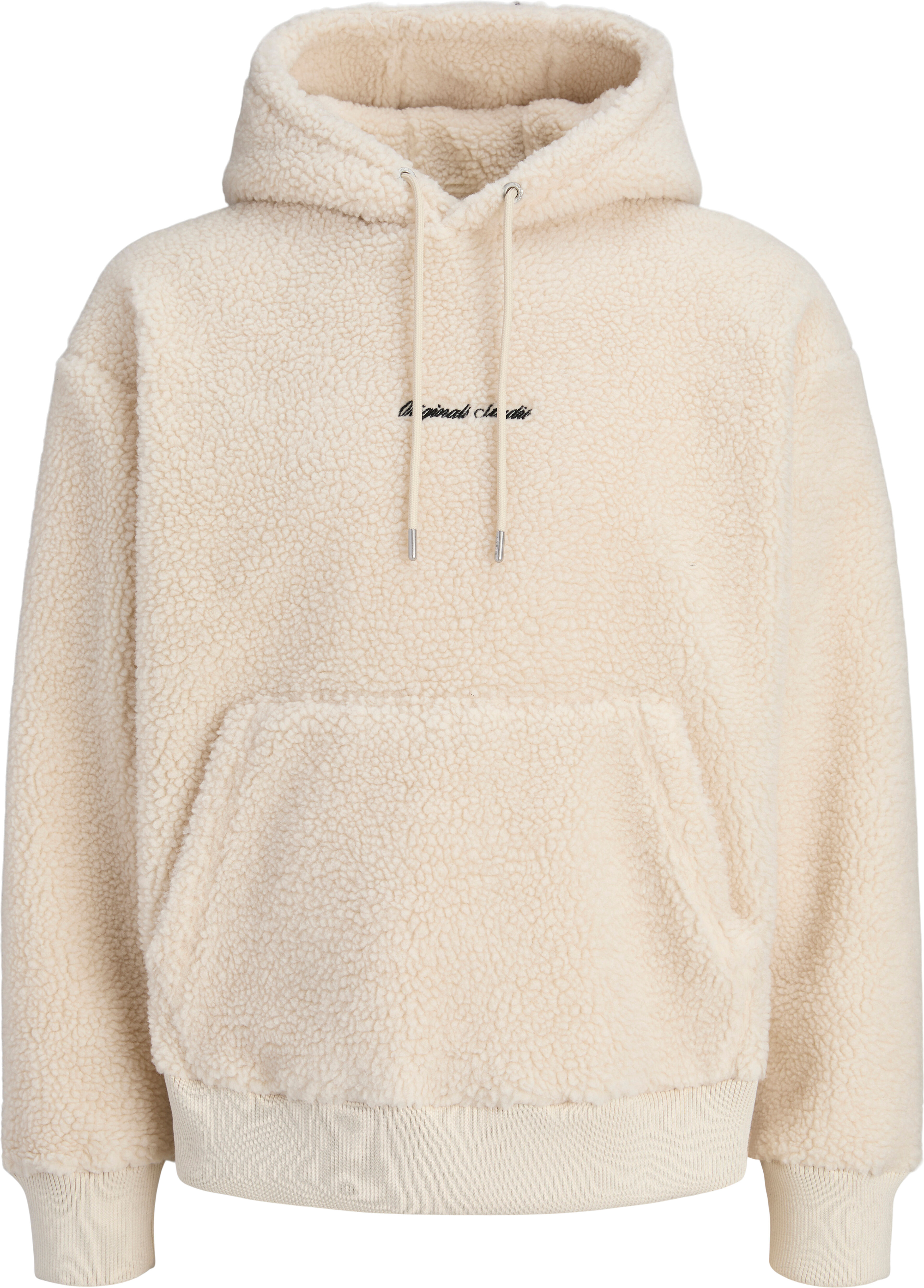 Kapuzensweatshirt JACK & JONES "JORNORREBRO EMB TEDDY SWEAT HOOD", Herren, Gr. XS, beige (oatmeal), angeraute Sweatware, Obermaterial: 100% Polyester, unifarben, regular fit normal, Rundhals, Rippbündchen, Sweatshirts Kapuzensweatshirt, Kunstfaser oatmeal