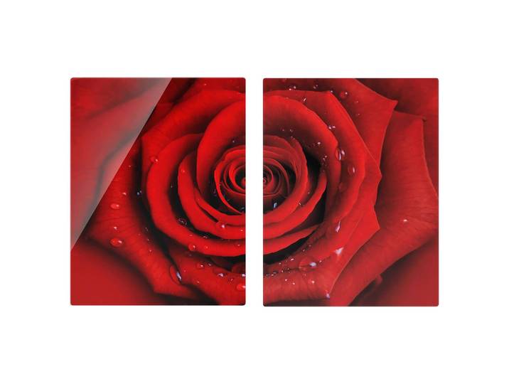 Herdabdeckplatte Rose mit Wassertropfen 80 x 52 x 0cm
