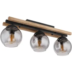 Deckenleuchte Deckenlampe Wohnzimmerlampe Esszimmerleuchte, Metall Eichenholz schwarz rauchfarben, 3 Flammig, E27, LxH 60x20,5 cm