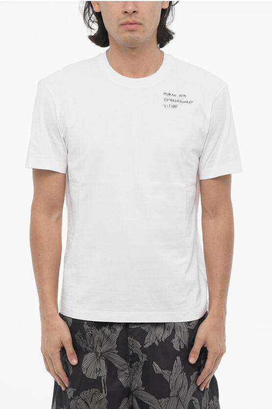 Slim Fit HUMAN WITH EXTRAORDINARY VISION T-Shirt mit Rundhalsausschnitt in Weiß