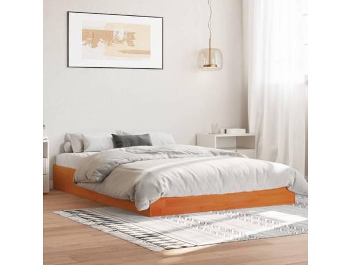 RJPLMFV Bettgestell, 140 x 200 cm, massives Kiefernholz, Braun Ohne Matratze, inklusive Lattenrost, robust und stabil, rustikale Optik
