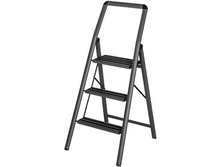 Trittleiter WENKO Modell Alu-Compact, Klapptritt , grau (dunkelgrau), B:48cm H:114,5cm L:6cm, Aluminium, Kunststoff, Leitern, Trittleiter, leichte, mit Anti-Rutsch-Füssen zusammenklappbare Leiter