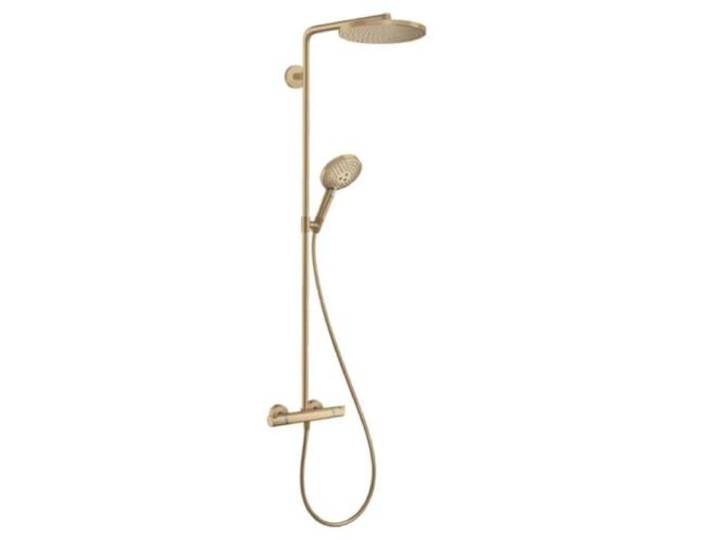 hansgrohe Raindance Select S - Colonne de douche avec mitigeur thermostatique\, douche pluie 240mm avec robinet\, douchette\, support\, flexible\, barre et douche de tête ronde\, Bronze Brossé\, 27633140