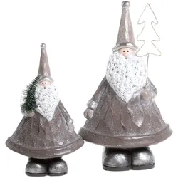 Chic Antique Weihnachtsmann mit LED Baum 2er-Set, H29/L17,5/B11,5 cm, grau