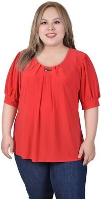 NY COLLECTION Short Sleeve Balloon Sleeve Top With Hardware