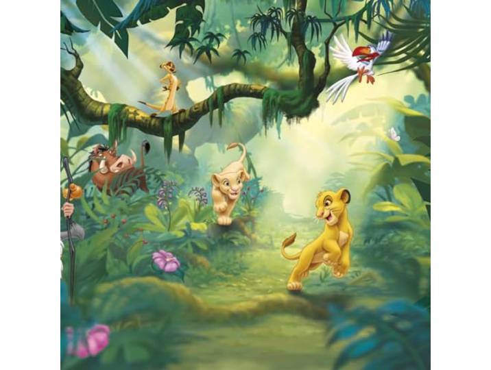 Papier Peint panoramique sur Papier de Komar - Disney Lion King Jungle - Taille: 368 x 254 cm\, Bleu\, Jaune\, Vert\, Turquoise