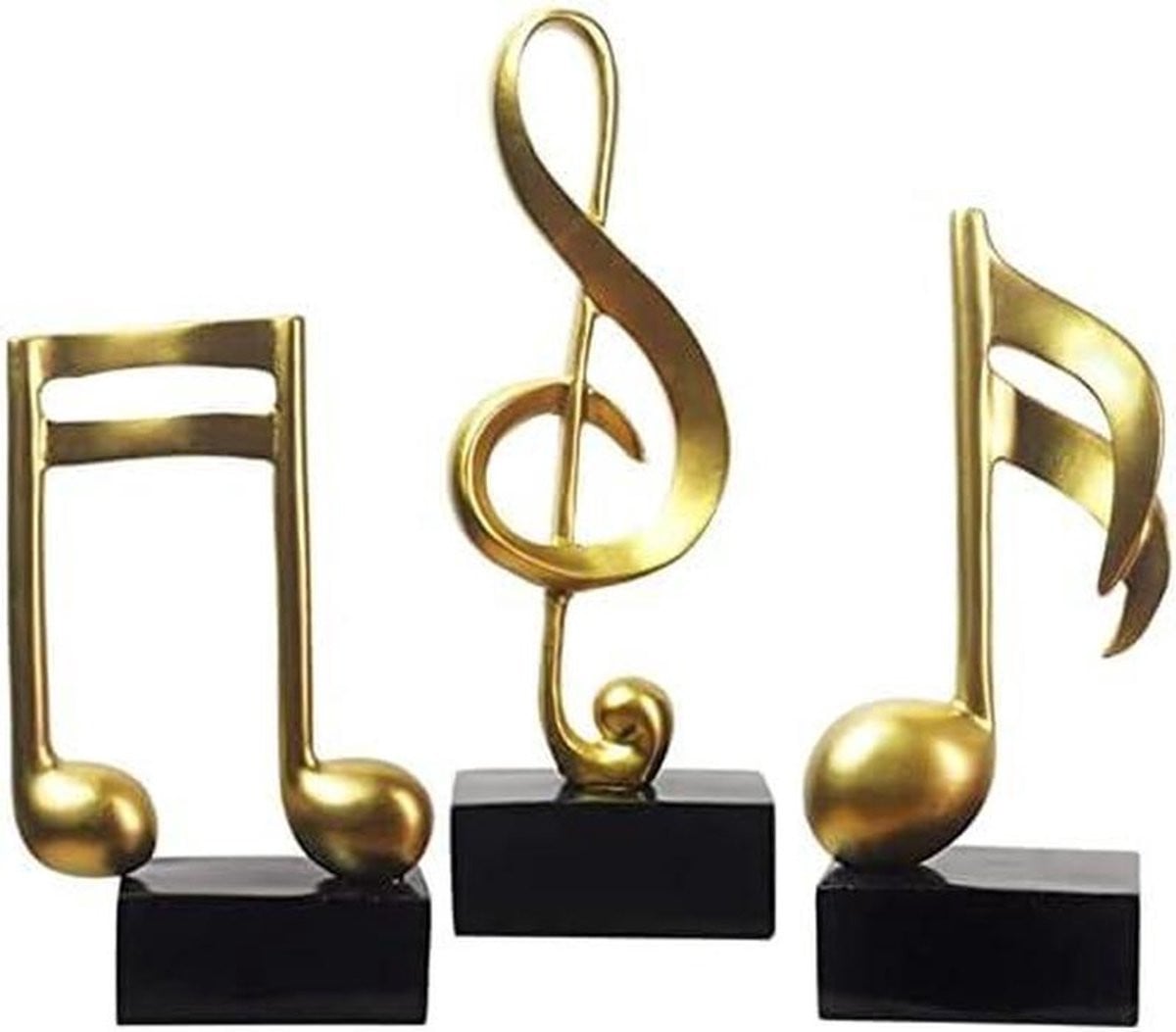Handgeschilderd Muzieknoot Beeldje Decoratie - Goud - Hoogte: 19 cm