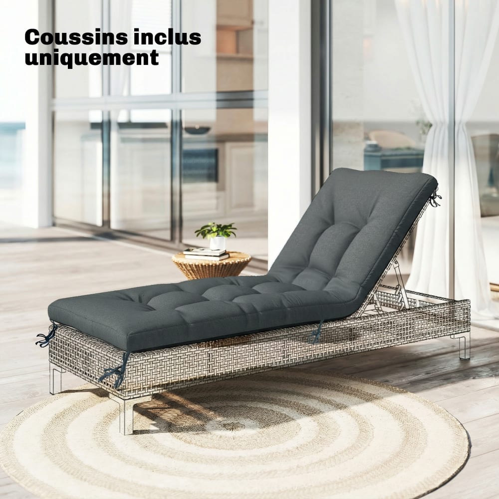 Outsunny Coussin bain de soleil sangles 1 place mousse à mémoire gris foncé Gris 198x13x65cm