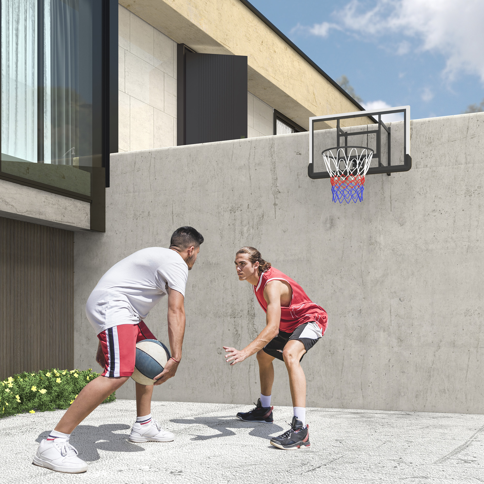 Sportnow Canestro Basket Esterno a Parete 110x90 cm, Tabellone Basket Esterno, Bordo in Acciaio, Cerchio Resistente Ø45 cm e Rete, Nero   Aosom Italy