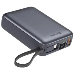 Swissten Power Bank 20000 Mah with Built-In Cables USB-C and Lightning Space Silver (20000 mAh, 74 Wh), Powerbank, Silber