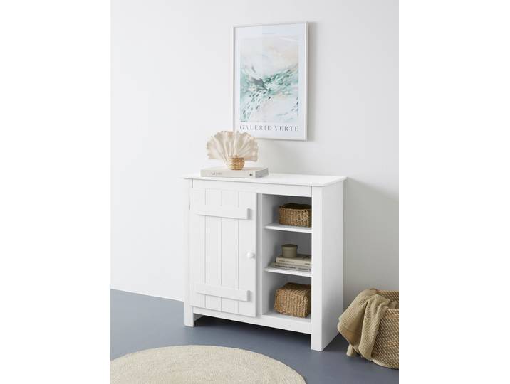 Sideboard GOODPRODUCT Bertram , weiss (weiß, lackiert), B:90cm H:90cm T:38cm, MDF, Massivholz, Sideboards, Sideboard, Massivholz,4 verstellbare Einlegeböden, Magnetverschluss,Höhe 90 cm