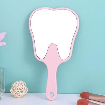 Uplift Picks Cute Tooth Shaped Handheld Mirror PVC Dental Makeup Vanity Gift Mirror pink