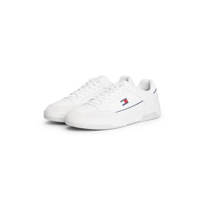 Sneaker TOMMY JEANS "TOMMY JEANS PINPERF LTH BASKET", Herren, Gr. 40, Textil, ecru, Lederimitat, Nappaleder, Textil, Veloursleder, Schuhe Sneaker, Freizeitschuh, Halbschuh, Schnürschuh mit farbiger Pasepellierung
