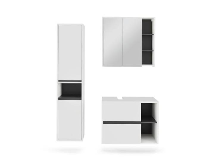 Vicco Badmöbel-Set Viola , Weiß/Grau 80 cm 3-teilig · Waschtischunterschrank · Spiegelschrank · Hochschrank