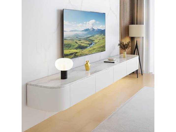 FGNIXLN TV Lowboard Hängend,120-300 cm Moderner TV Schrank Fernsehschrank für das Wohnzimmer Geeignet für das Wohnzimmer und Schlafzimmer (Weiß/Steinplatte,140CM)