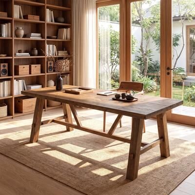 YUZHOU "70.87"" Large Solid Wood Desk – Farmhouse Executive Computer Desk, Home Office Workstation, Rustic Writing Table, Rustic Brown"