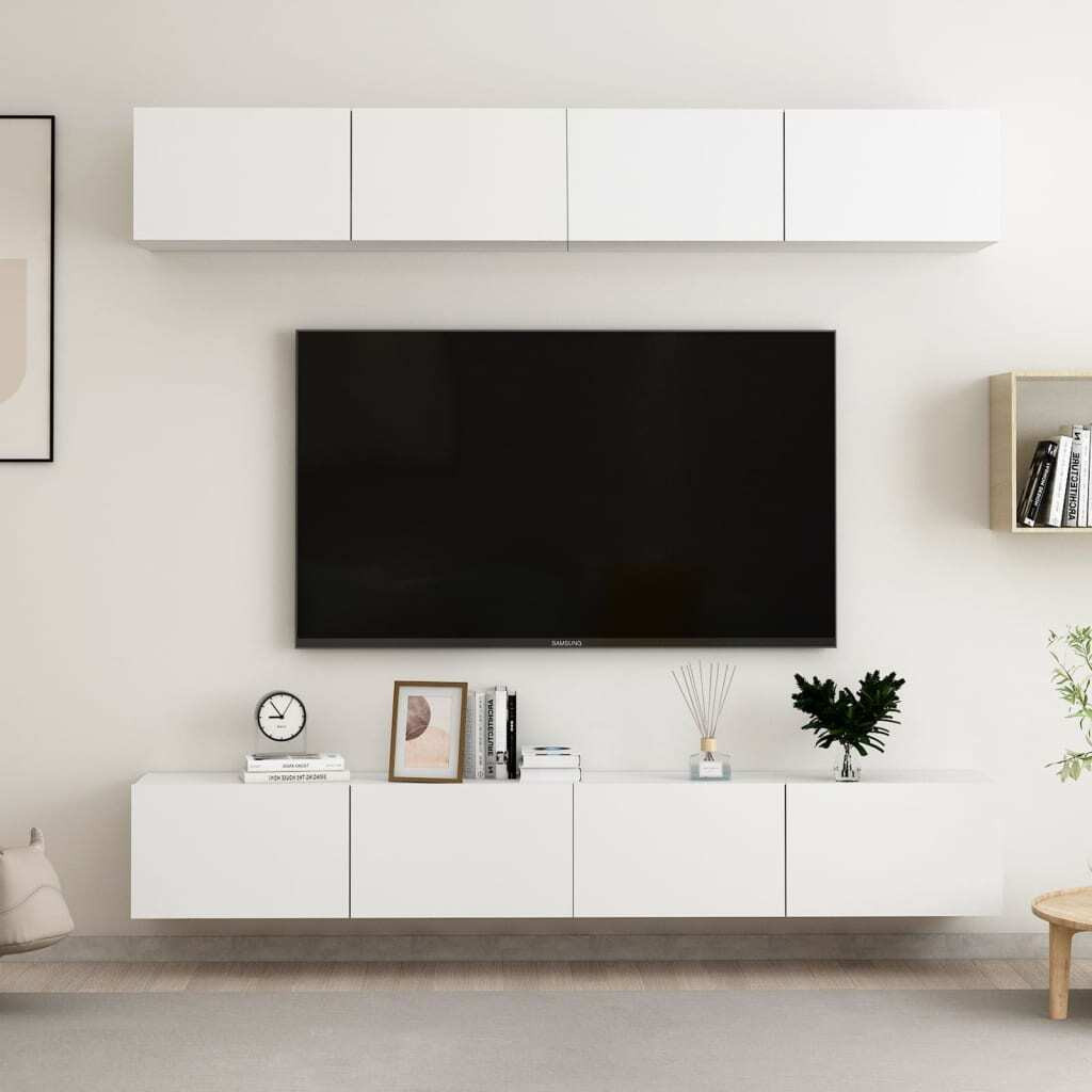 The Living Store TV-meubels, 4 stuks, wit, B/D/H: 100 x 30 x 30 cm
