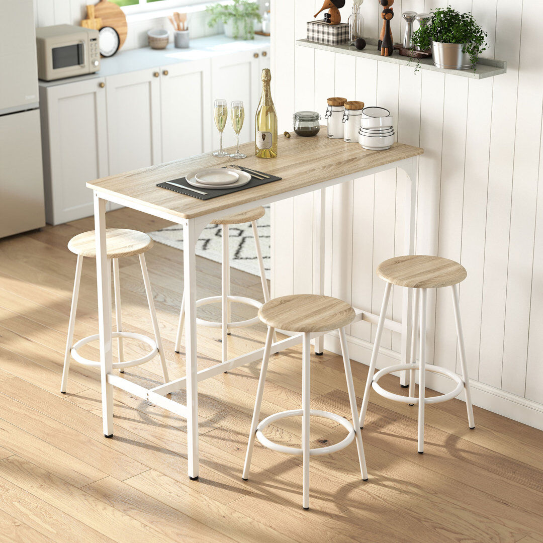HOMCOM 5 Piece Bar Table and Stools Set with Metal Frame White/White 4