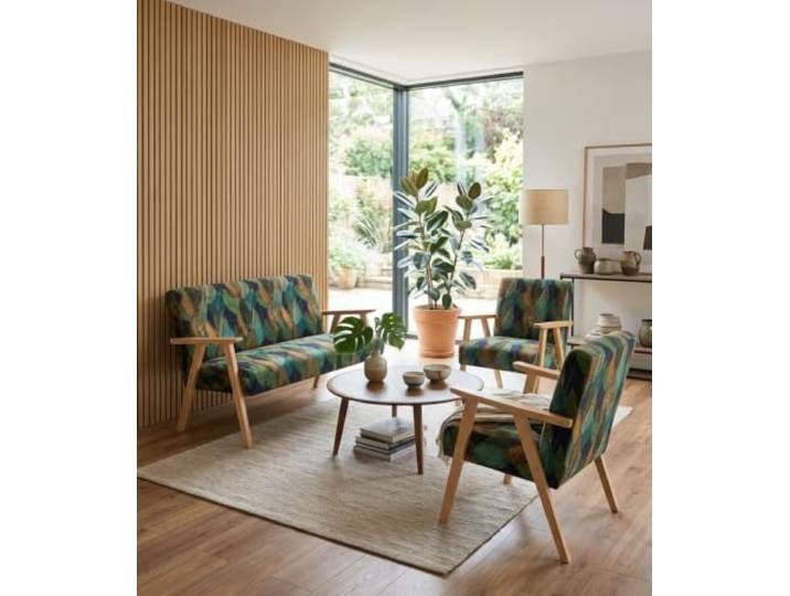 Family Meble Sitzgruppe Soler Poly – Zweisitzer-Sofa und 2 Sessel im Retro-Stil – Variante Flowers Spring Leaf 2