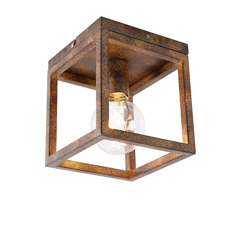 Qazqa Industriële Plafondlamp Cage - Bruin - Dimbaar