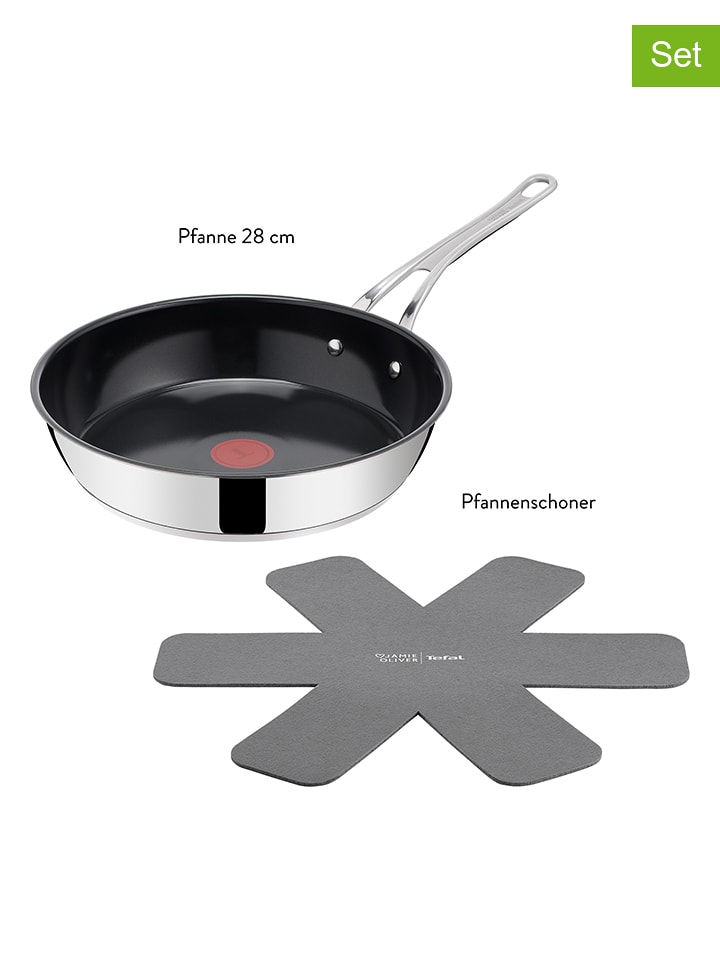 Jamie Oliver 2tlg. Set: Pfanne und Pfannenschoner "Jo Classic" in Silber/ Schwarz - Ø 28 cm - onesize