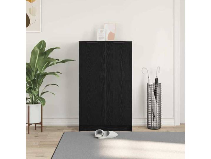 Moderne Cabinet à chaussures BURKE meuble rangement avec étagère Chêne noir 59x35x100 cm AA67
