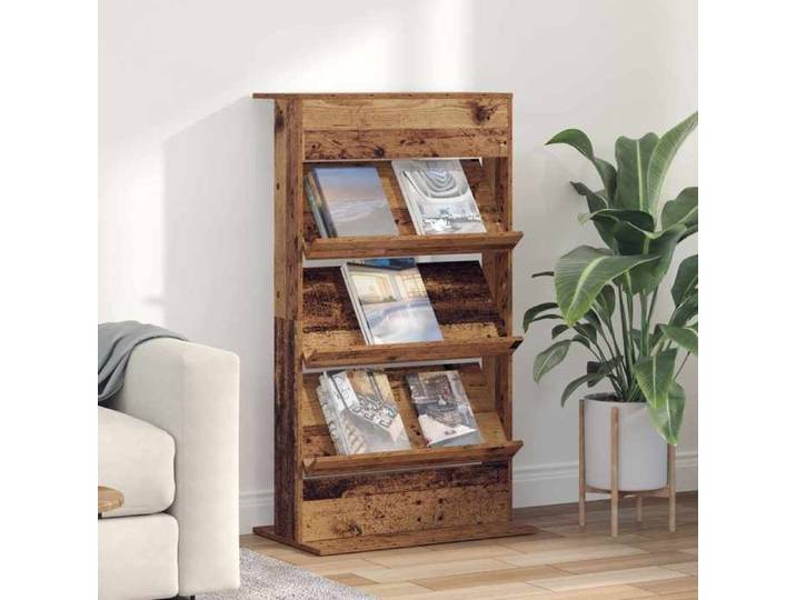 Cabinet multimédia Marron - Étagère à magazines - avec étagère Bois ancien 70x41x126 cm A16372