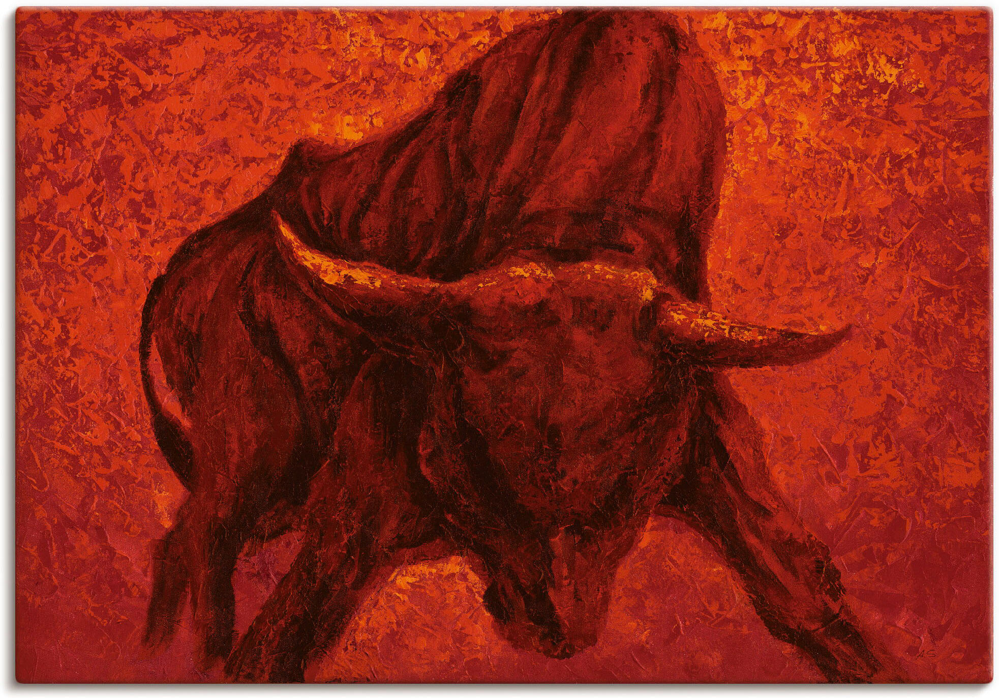 Wandbild ARTLAND "Katalanischer Stier", rot (farbe bild(er): rot), B:70cm H:50cm, Bilder, Wandbild, als Leinwandbild, Poster in verschied. Grössen farbe bild(er): rot B/H/T: 70cm x 50cm, Leinwandbild Wildtiere, 1 Stk.