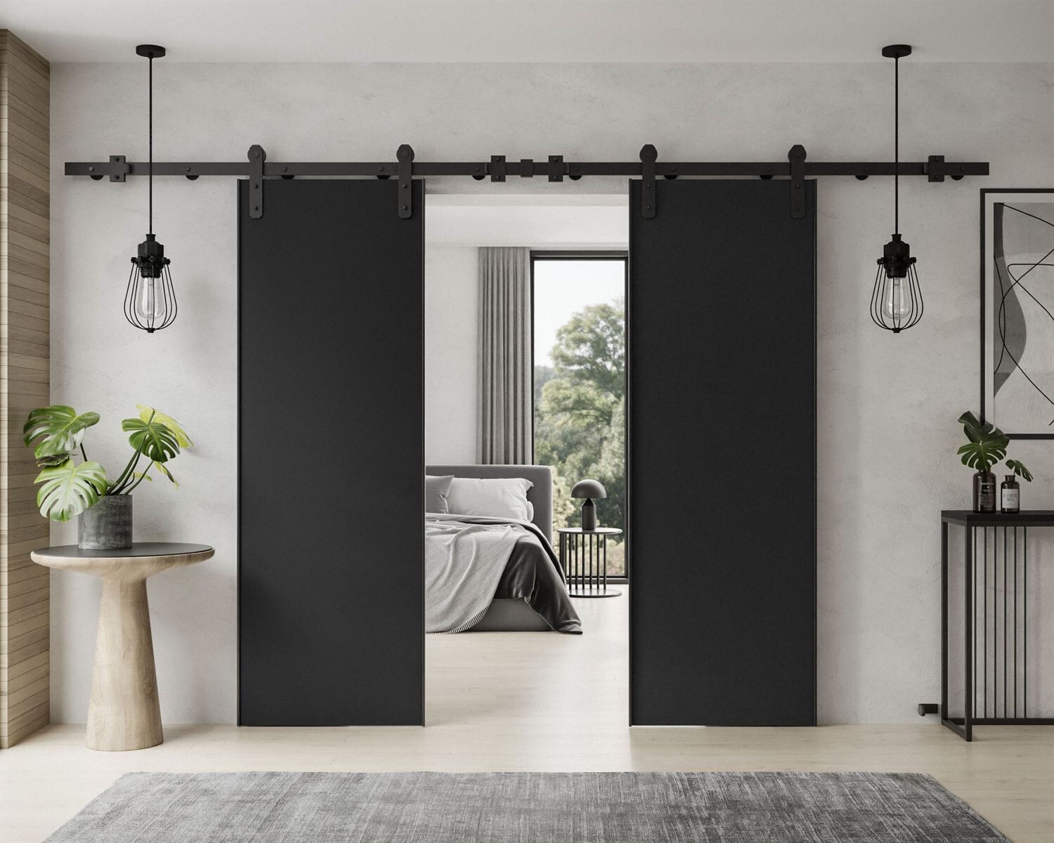 Schiebetür ALDER DUO mit Türdämpfer 192 cm Schwarz