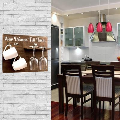Bezrat """How Woman Tell Time"" Wall Mounted Wine Rack - Unique Funny Gift for Her - 2 Wine Glasses and 2 Coffee mugs Included"