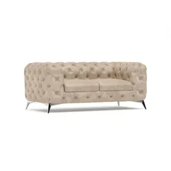 CHESTERFIELD-SOFA 2-Sitzer Quantum Beige Samt
