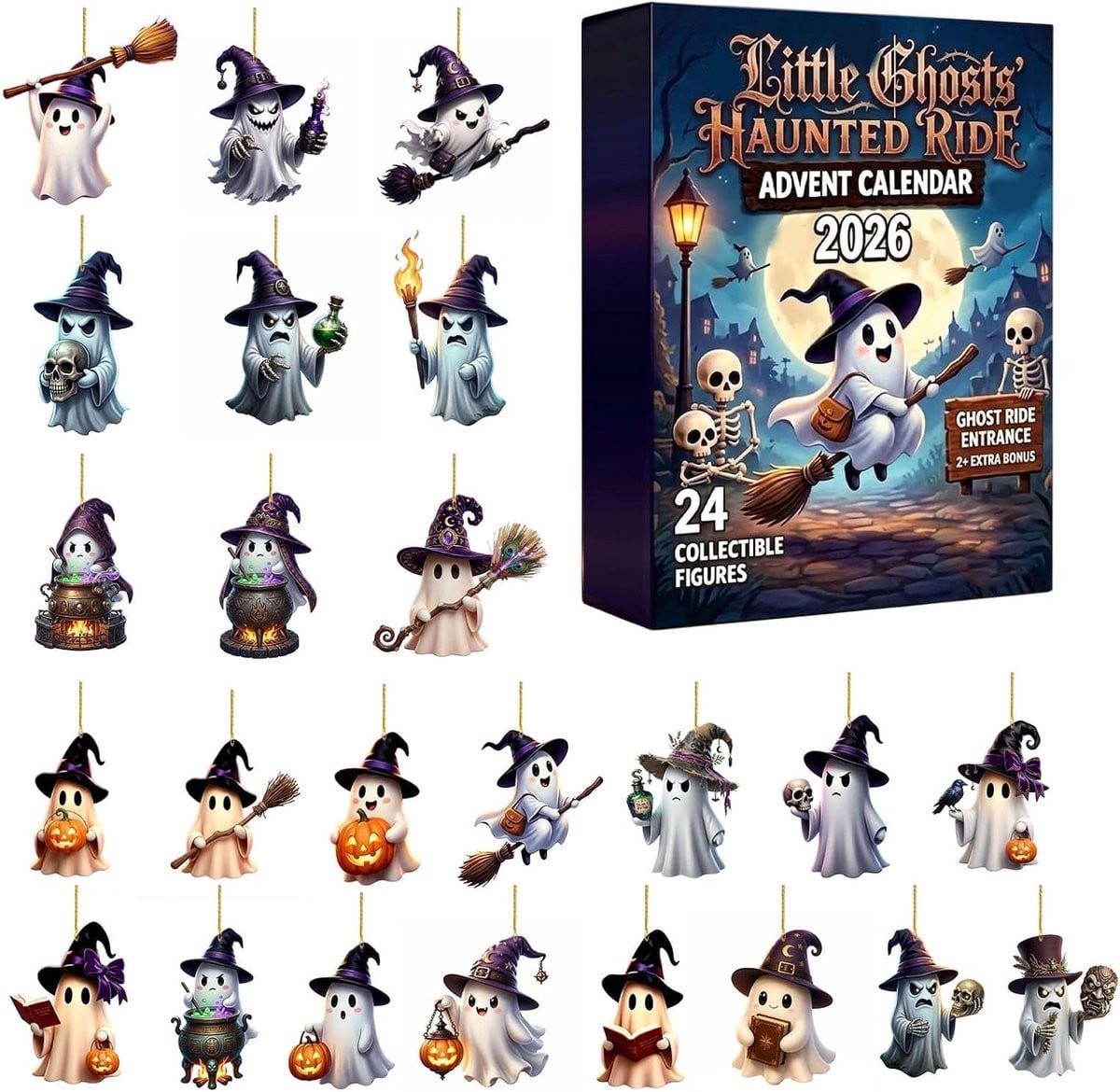 Halloween Adventskalender 2026 - 24-daagse Blind Box met 24 Verrassingen - 2D Acryl Hangende Decoratie voor Raam, Muur of Tafel