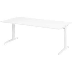 bümö manuell höhenverstellbarer Schreibtisch 200x100 in weiß, Gestell in weiß - PC Tisch höhenverstellbar & groß, höhenverstellbarer Tisch Büro,