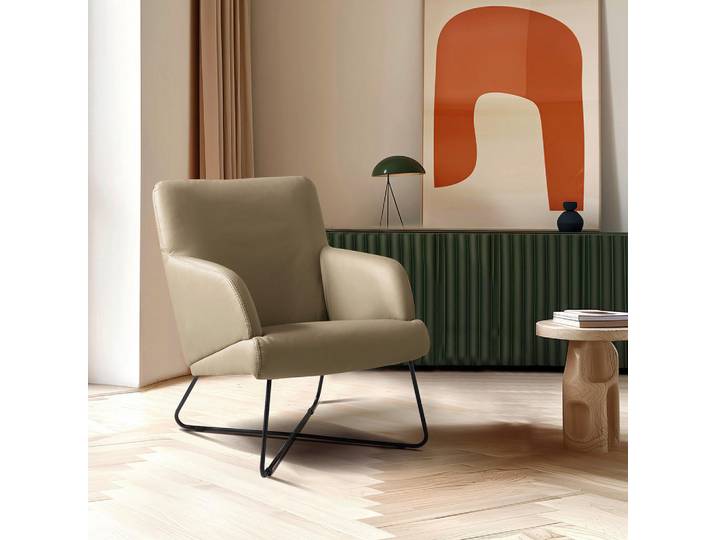 Livetastic Sessel, Hellgrau, Metall, Echtleder, Rindleder, 67x87x74 cm, Made in EU, Lederauswahl, Wohnzimmer, Sessel, Sonstige Sessel