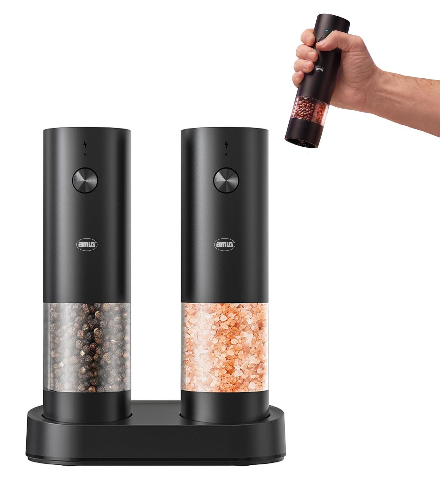 Dripio Elektrische peper- en zoutmolens, USB-C, zwart, groot formaat