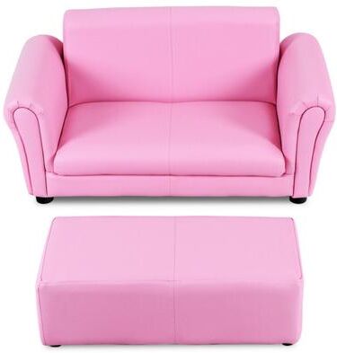 Costway Soft Kids Double Sofa with Ottoman-Pink