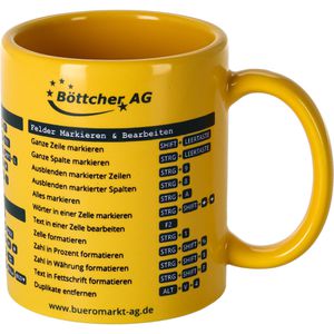 Böttcher-AG Kaffeebecher Premium, 300 ml, Keramik, gelb, mit Tastenkombinationen für Excel Grundbefehle
