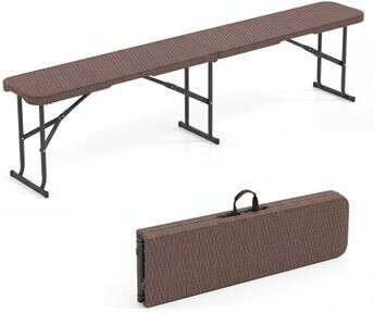 Costway 6 Feet Plastic Folding Bench Picnic Camping Dining Seat with Carrying Handle-Brown