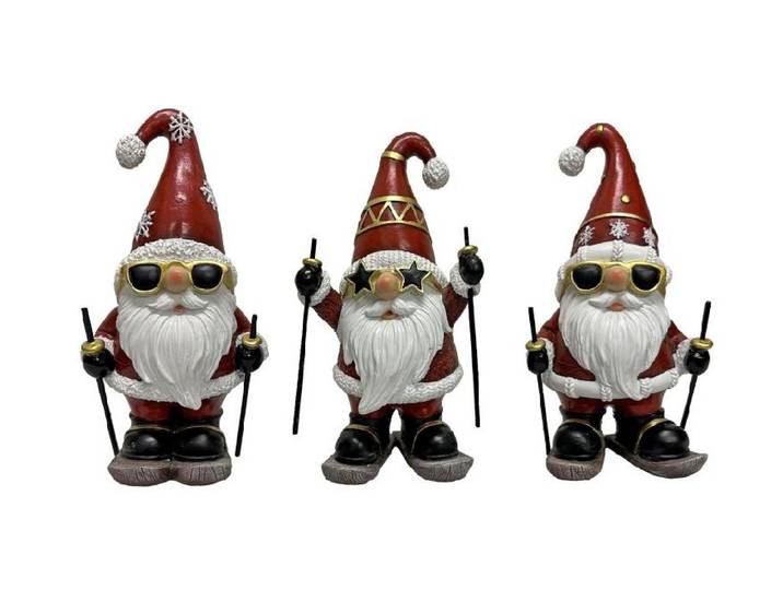 Weihnachtsfigur Dameco Santa auf Ski 3-er Set , rot, Polyresin, Dekofiguren, Weihnachtsfigur