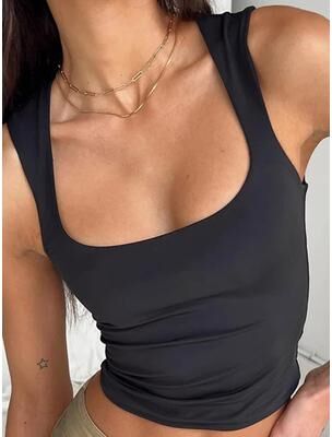 Lush Living Finds Crop Top For Women Sleeveless Fitted Tank Top Casual Summer Basic black l