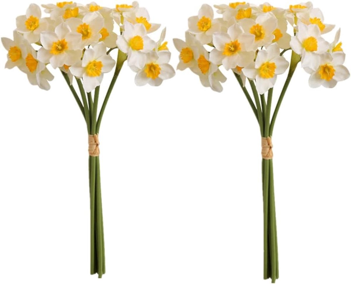 12 stuks witte kunstmatige narcissen van zijde voor binnen en buiten, 40 cm (wit)