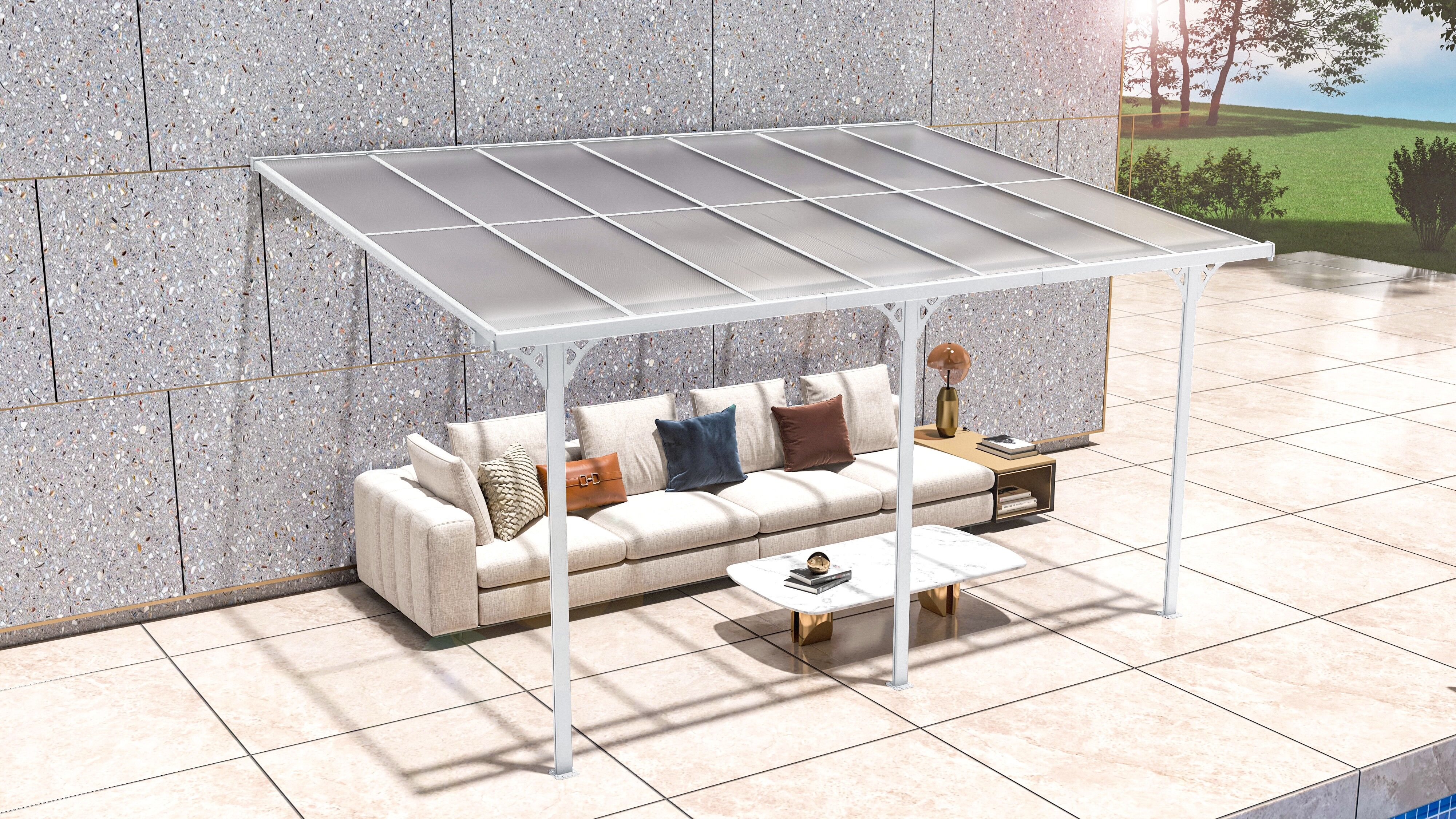 Terrassendach WESTMANN "Bruce 435", weiß, B:435cm T:300cm, Aluminium, Polycarbonat (PC), Terrassenüberdachungen, Terrassendach