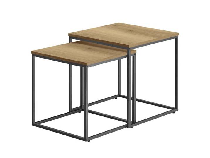 Table basse carrée 2 pcs - chêne / pieds noirs