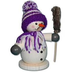 Holzwaren Egermann, Weihnachtsdeko, Räucherfigur aus Holz - Schneemann mit Besen - in verschiedenen Farben